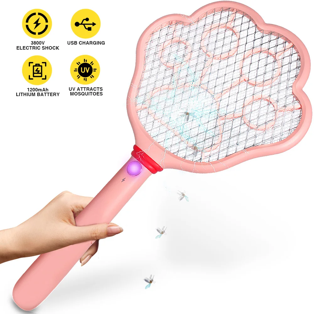 

LETOUR home Электрическая мухобойка, мухобойка с УФ-лампой, трехслойная сетка и настенная подвеска, 3 уровня освещения (кошачья лапа розовая)