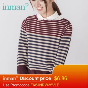 Женский трикотажный свитер INMAN, универсальный Повседневный свитер в полоску с длинным рукавом и круглым вырезом на весну и осень