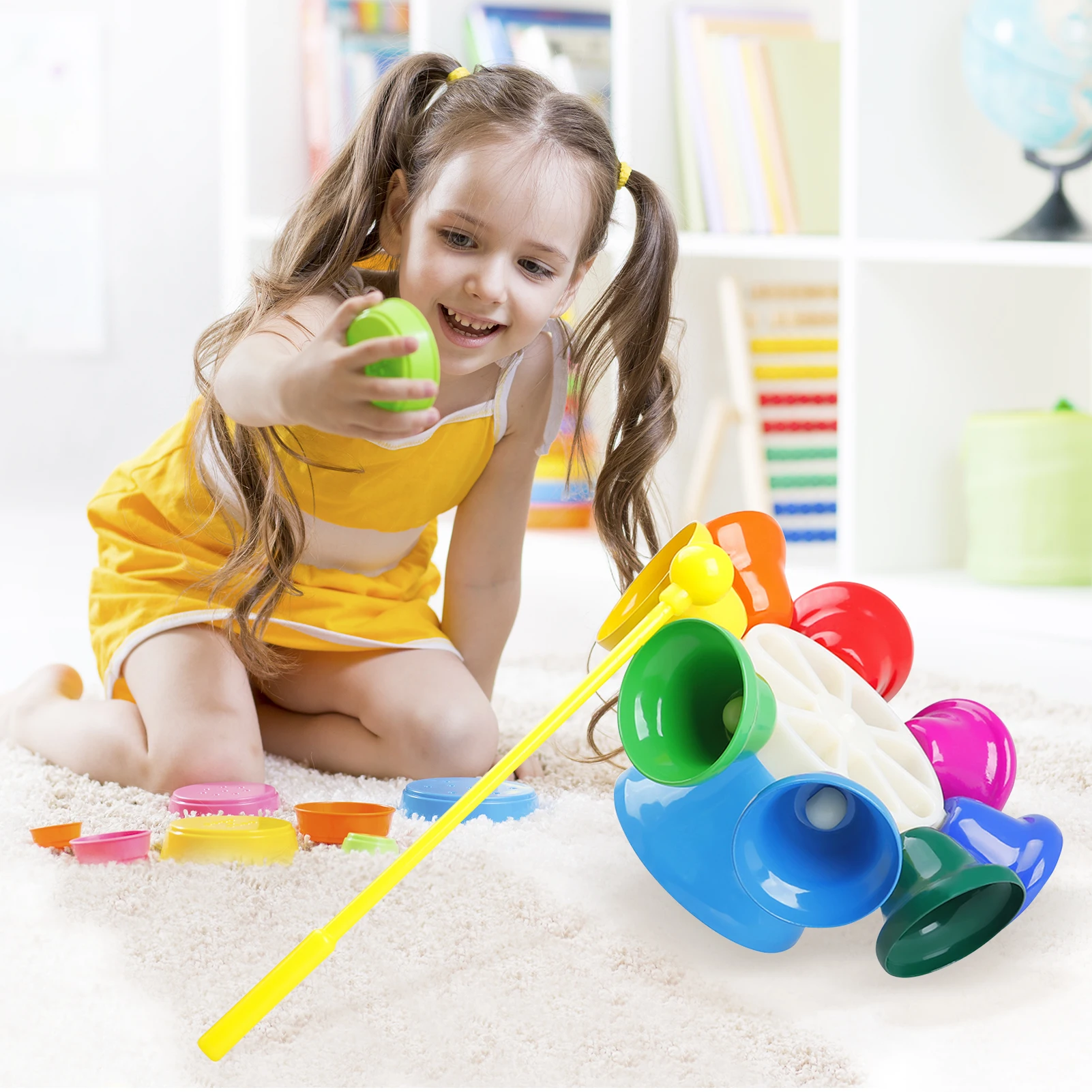 

8 Note Hand Bell Percussion Instrument Musical Toy with Sitck for Children Toddler Kids Early Musical Education