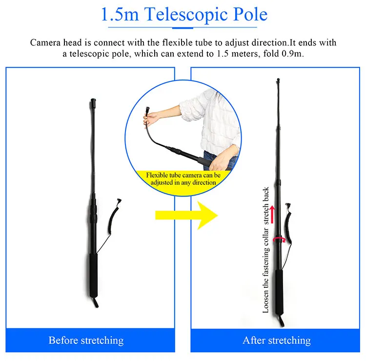 

Telescopic pole 1080P HD DVR monitor storm drain Drainage sewer Pipe Chimney Industrial Inspection Camera