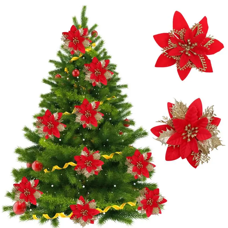 Искусственные цветы для украшения блестящие Пуансетии искусственные сделай сам