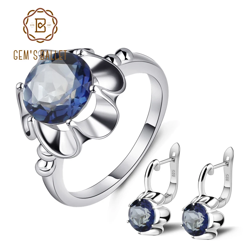 Серьги Клипсы из натурального мистического кварца иолита серебро 925