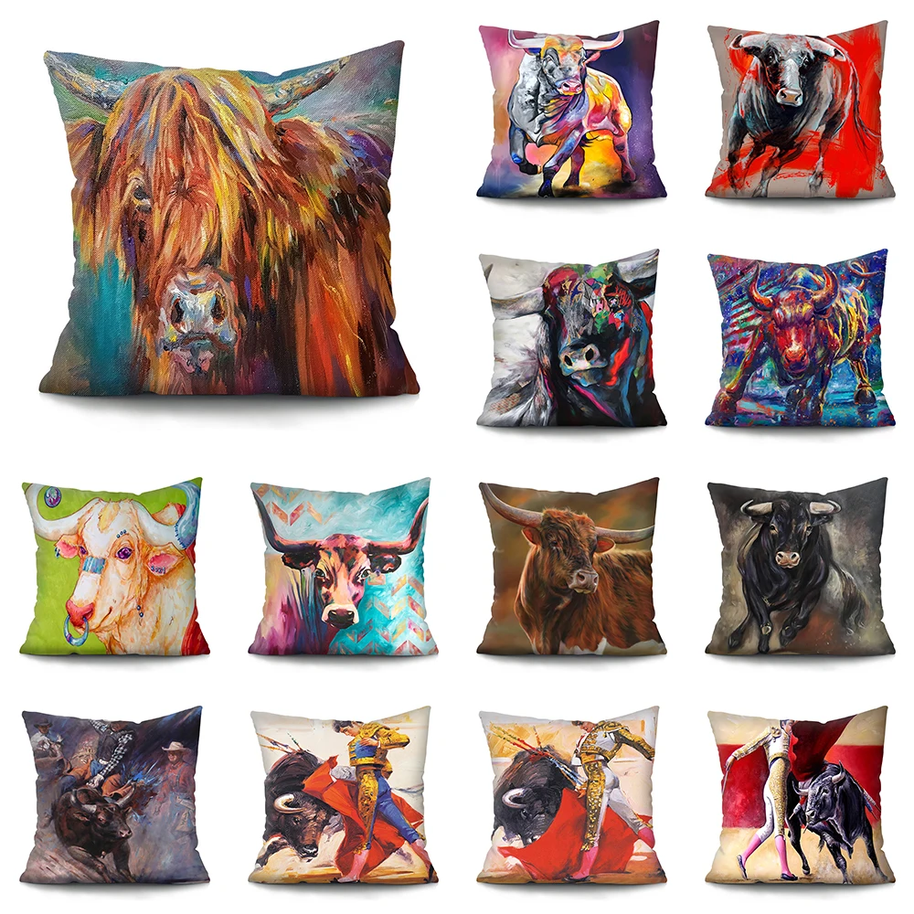 

Spanish Bullfight Cushion Cover Super Soft Short Plush Cushion Cover Home Decoration Pillowcase Car Sofa Home Decor Pillow Case