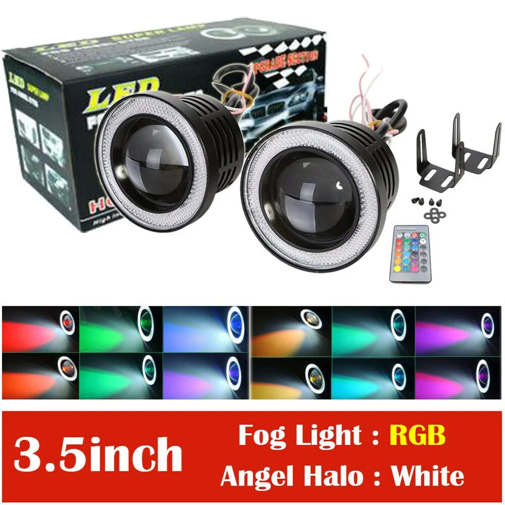 

LED Fog Lights W/ White COB Angel Eyes Halo Rings 12V DC 3.5 Inch Anti Chock