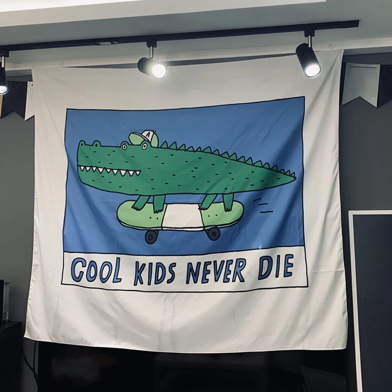 

Crocodile Tapestry Wall Hanging Cartoon Cool Kids Never Die Tapestries Blue Curtain Gift Background Wall Cloth Cover Home Decor