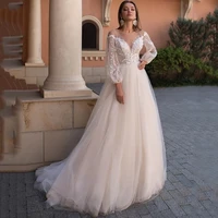 hammah robe de mariage elegant scoop neck backless illusion long a line puff sleeve glitter wedding dress formal occasion