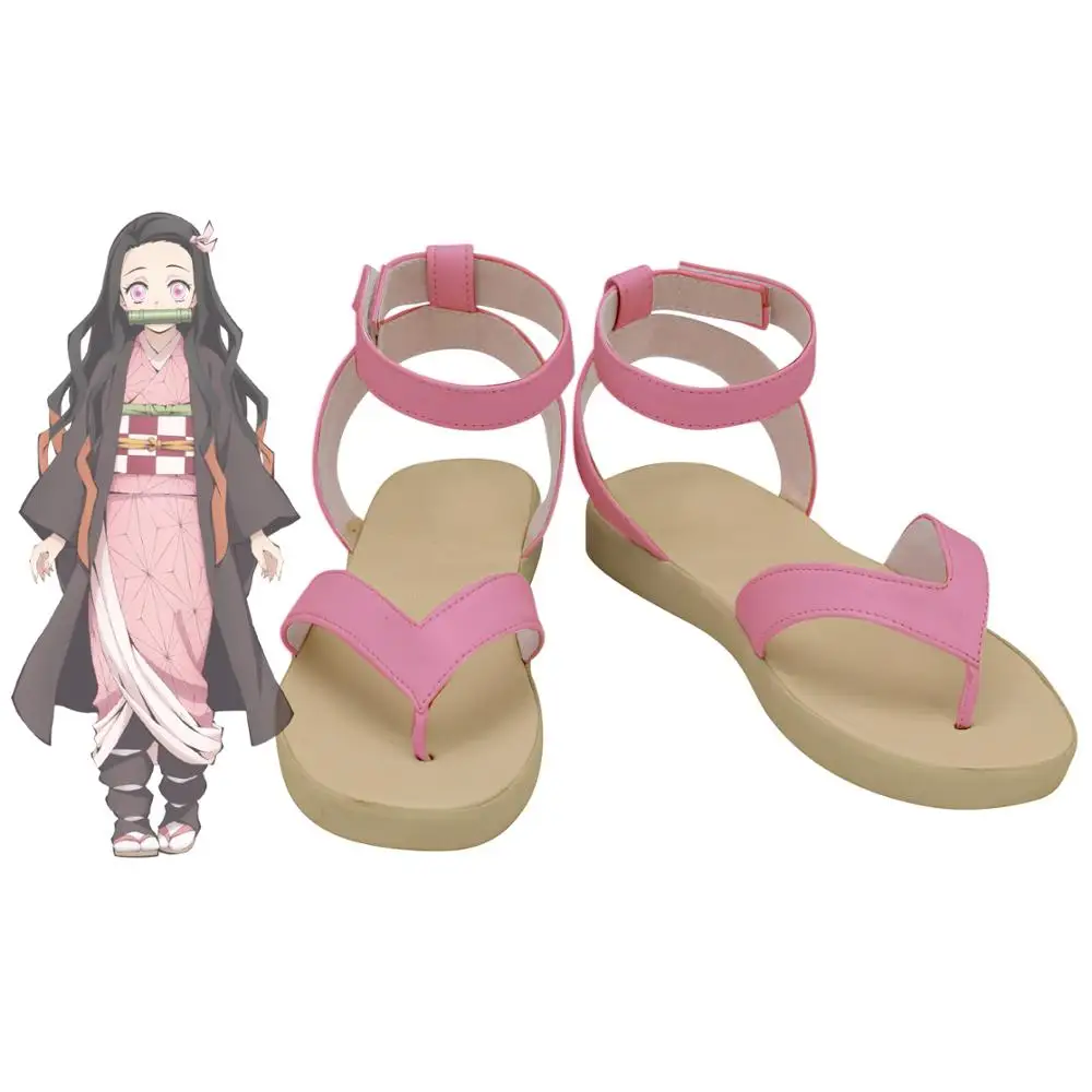 

Demon Slayer Kimetsu no Yaiba Nezuko Kamado Cosplay Shoes Pink Sandals Custom Made Any Size