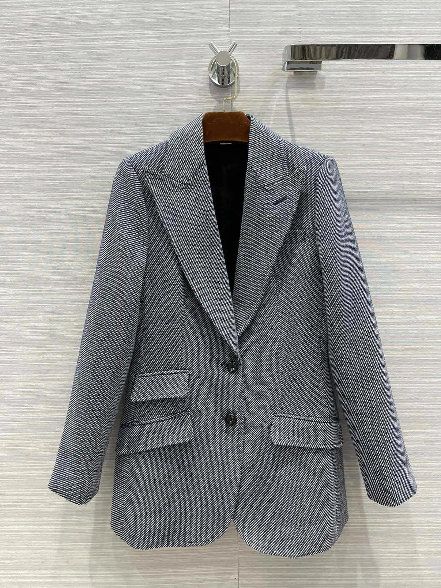 

Классический серый женский костюм в стиле ретро, весенние прямые блейзеры в офисном стиле с длинным рукавом и большими карманами, 2021