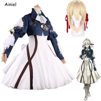 anime violet evergarden dress coat wig gloves veil little cosplay costume girls clothes set blonde hair for adult woman