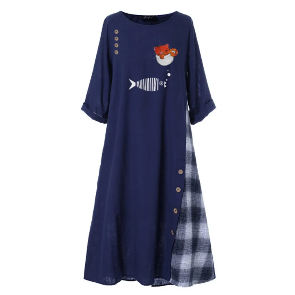 JAYCOSIN длинное платье на пуговицах размера плюс женское из хлопка и льна с принтом