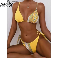 in x string bikini set brazilian triangle swimsuit women print swimwear female knot bathing suit sexy bikini 2021 2 pieces set