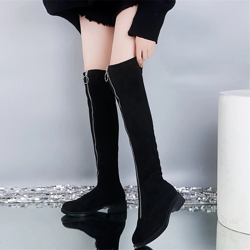 women boots 2020 hot selling brand ring front zipper women over the knee boots stretch suede block heels autumn woman shoes high free global shipping