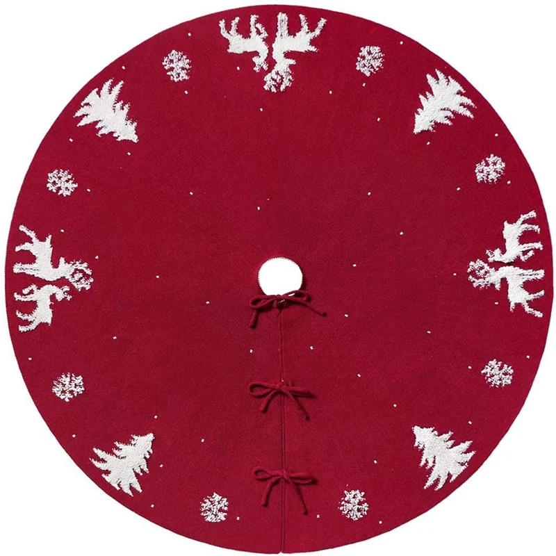 

36 Inches Knitted Christmas Tree Skirt,3D Elk Xmas Tree Base Cover Mat,Rustic Tree Skirt For Holiday Party Decorations
