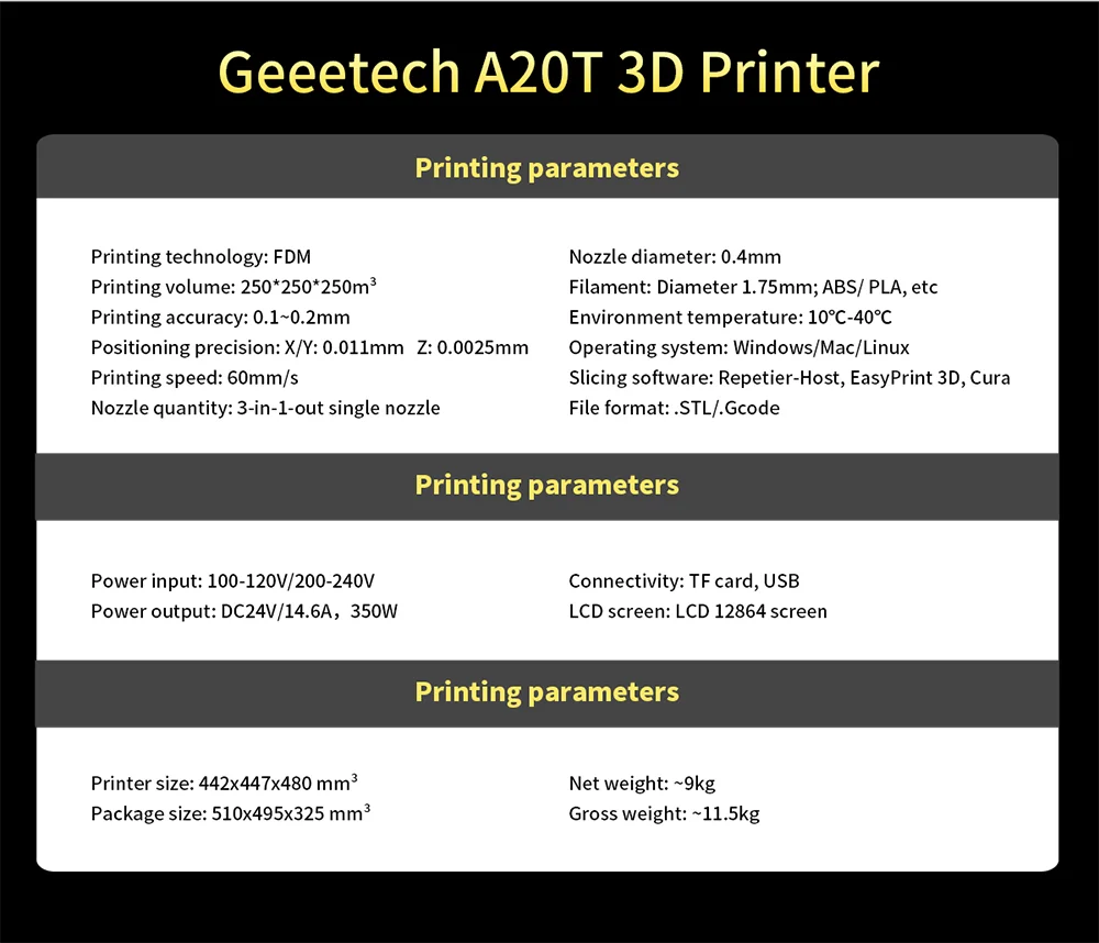 Geeetech A20T 3d принтер 3 в 1 из смешанного свойства обновления GT2560 V4.0 контроллер с открытым исходным кодом 250*250*250 мм LCD2004 FDM CE