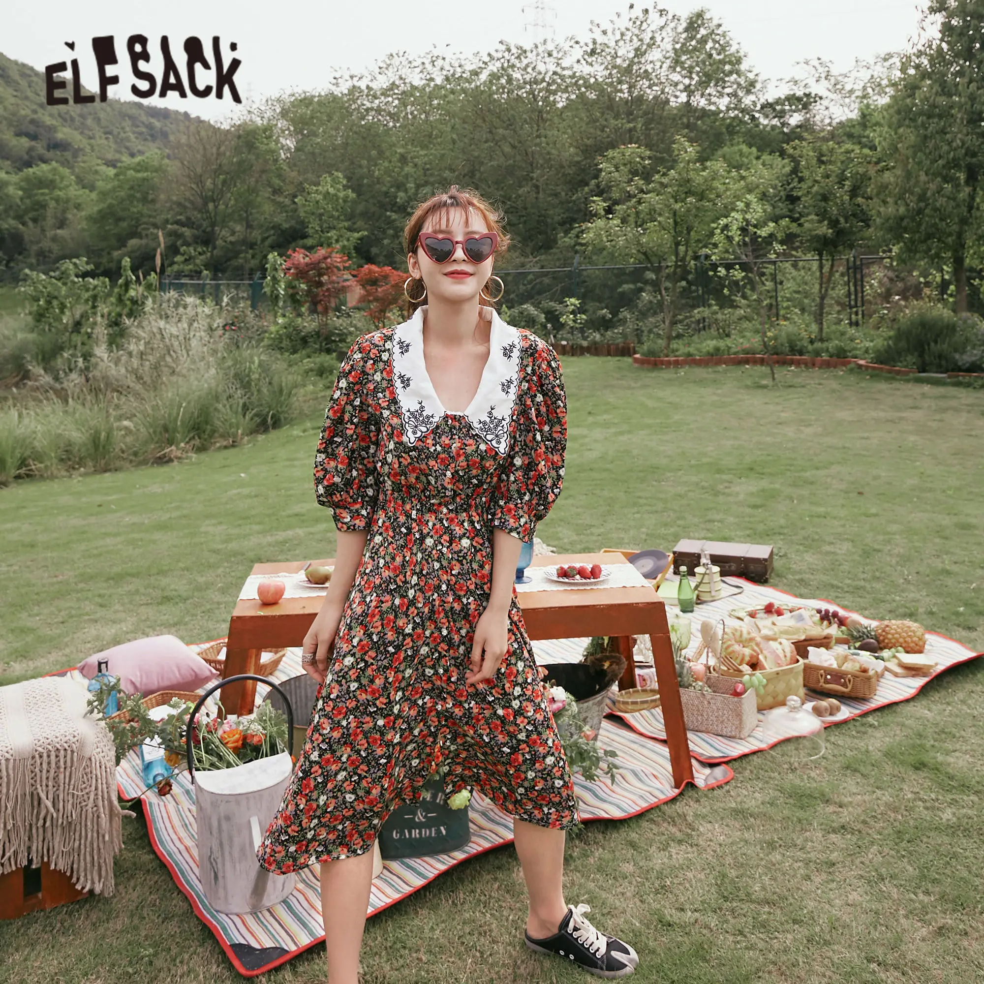 Женское шифоновое платье с цветочным принтом ELFSACK разноцветное Повседневное