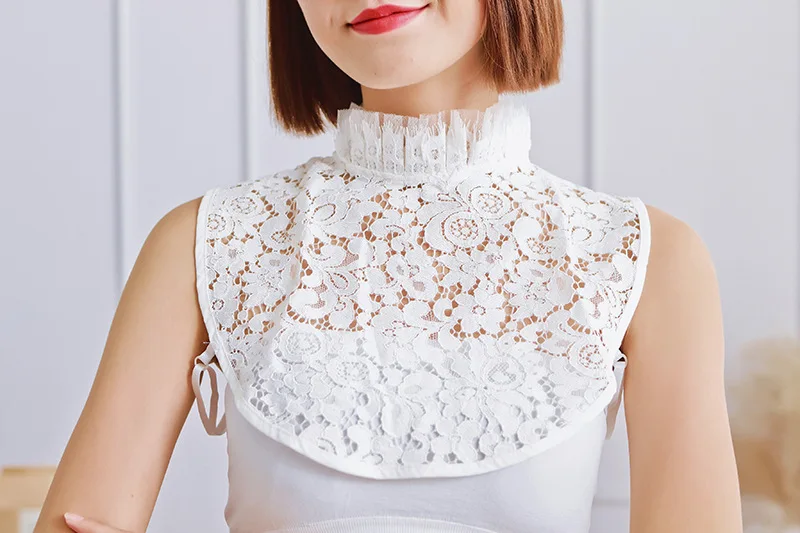 Linbaiway женская шифоновая рубашка блузка с отворотом съемный воротник кружевная