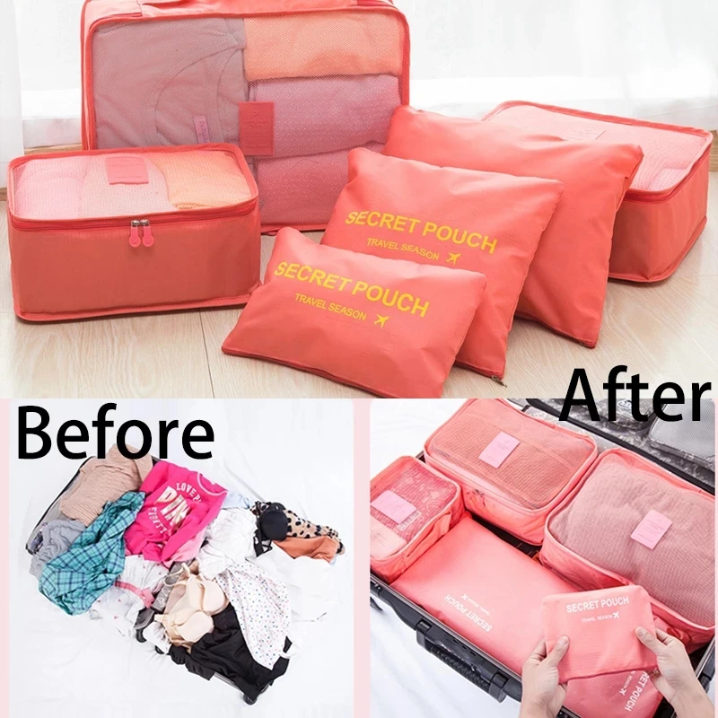 

6pcs Travel Suitcase Portable Cases Packing Bag For Clothes Storage Waterproof Luggage Organizer Dropshipping
