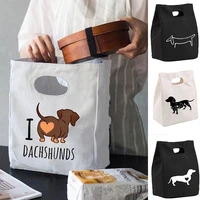 cute dog harajuku fashion kawaii lunch thermal bags mom dachshund reusable canvas tote dinner cloth pouch handbag storage bag