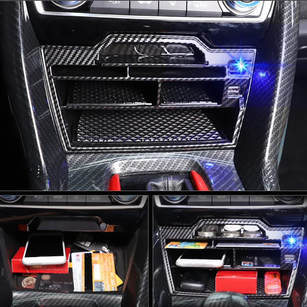 

1 Set Storage Box ABS Carbon Fiber Console Interior With USB-LED Quality