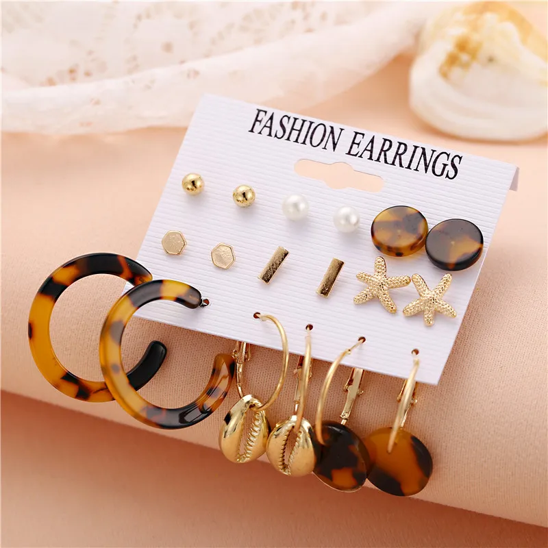 Набор винтажных акриловых серег в стиле бохо с леопардовым принтом черепаха