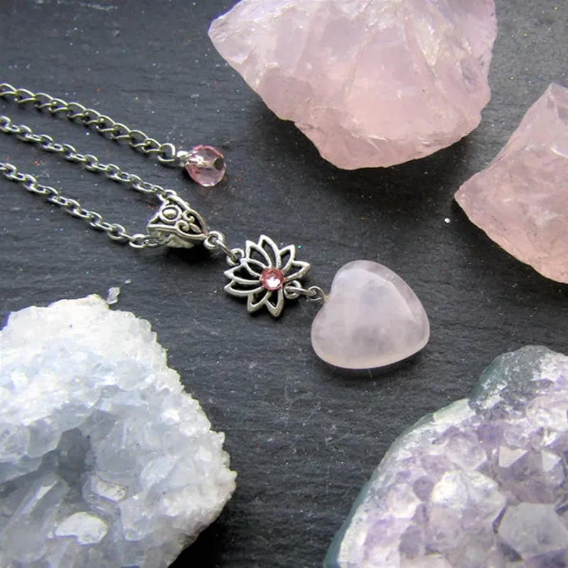 

Serenity Pink Quartz Heart Necklace,Lotus Flower,Heart Necklace,Pink Quartz Necklace,Birthday Gift,Valentine gift,Heart Pendant