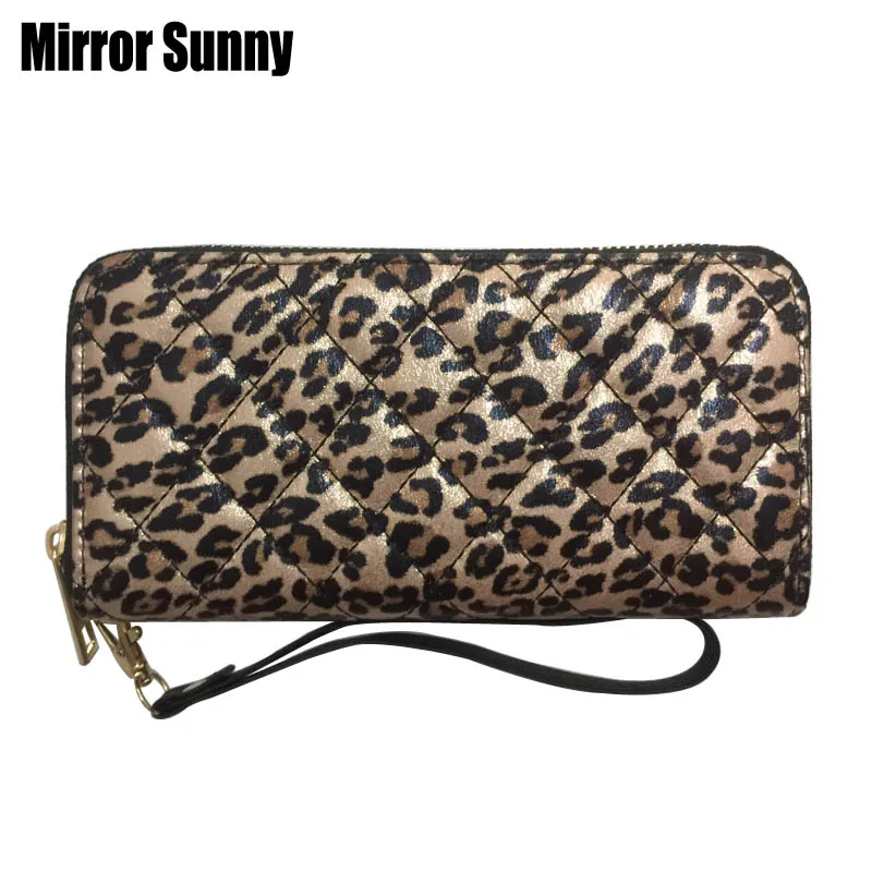 Новые женские кожаные кошельки длинные с леопардовым принтом отделениями для