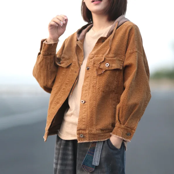 Женские куртки осень зима ретро свободное кордовое пальто 2019 Новое Женское с