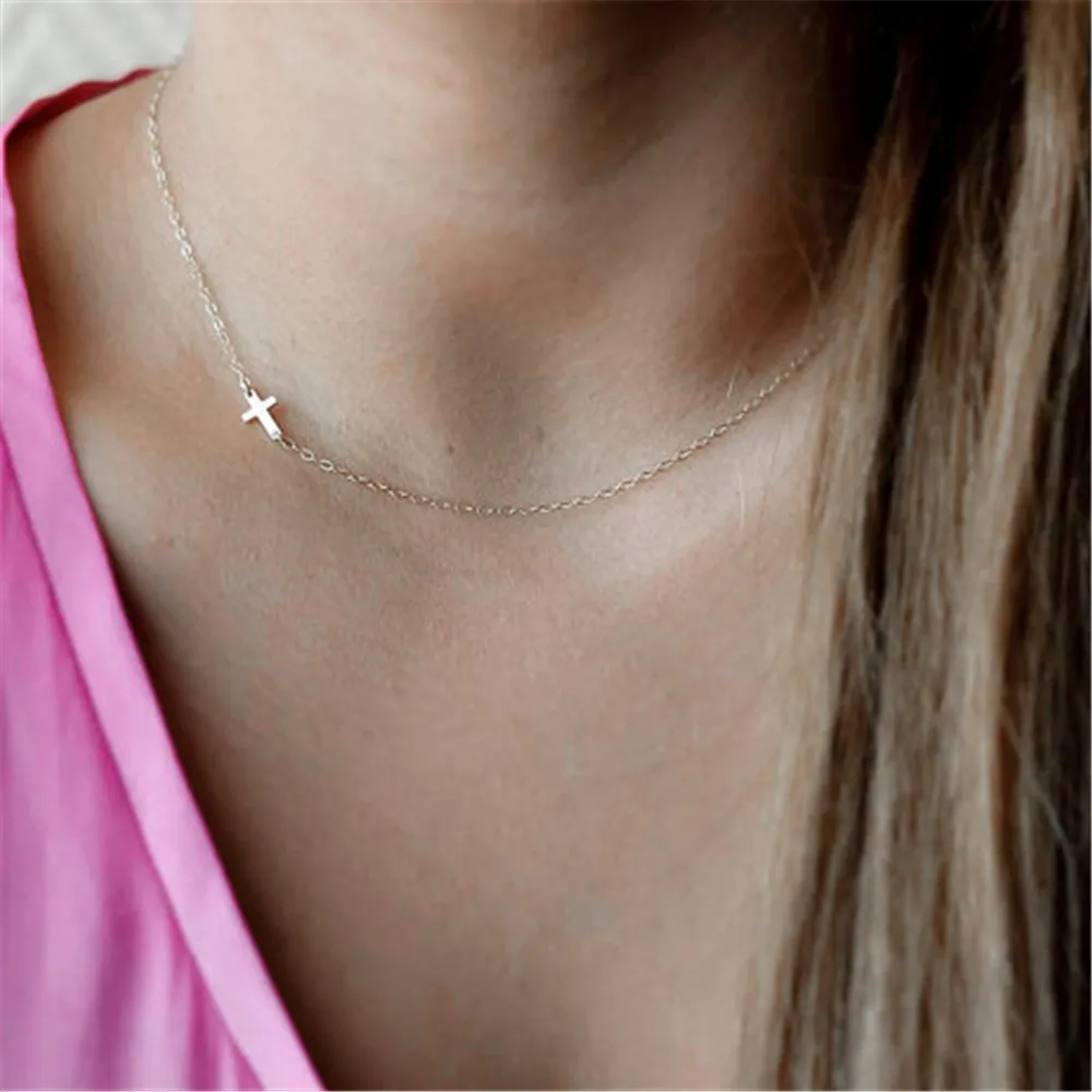 

Women Gold Sideways Cross Necklaces Tiny Cross Collares Femme Collares Jewelry Celebrity Chain Choker Necklace Bijoux