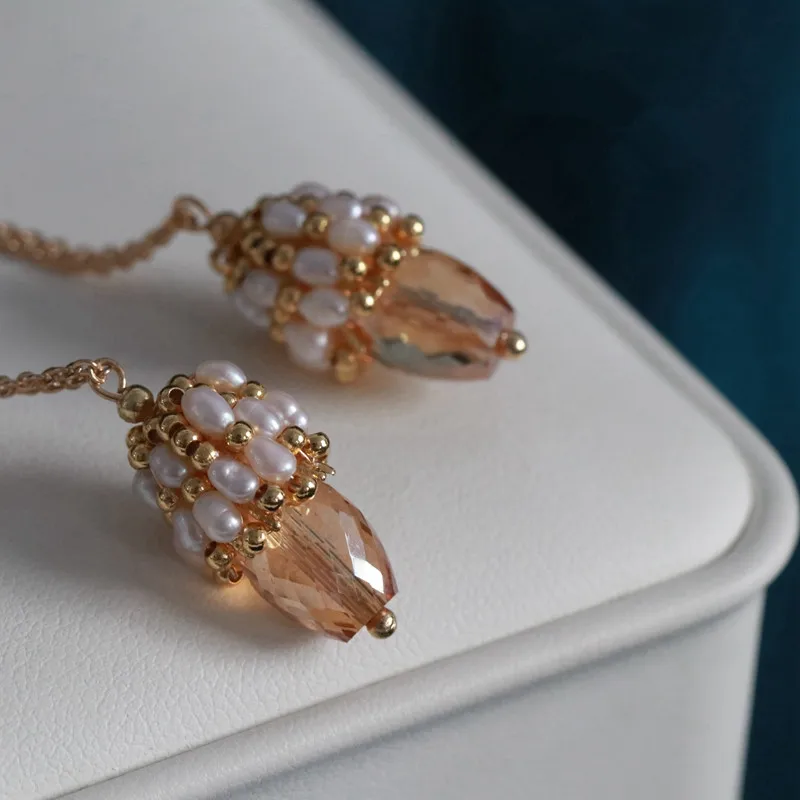 

FXLRY New Original Design Handmade Natural Pearl Geometric Crystal Earrings For Women Jewelry
