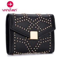 small wallet women genuine rivets leather ladies wallet three fold card holder coin purse female luxury womens wallet purse hot