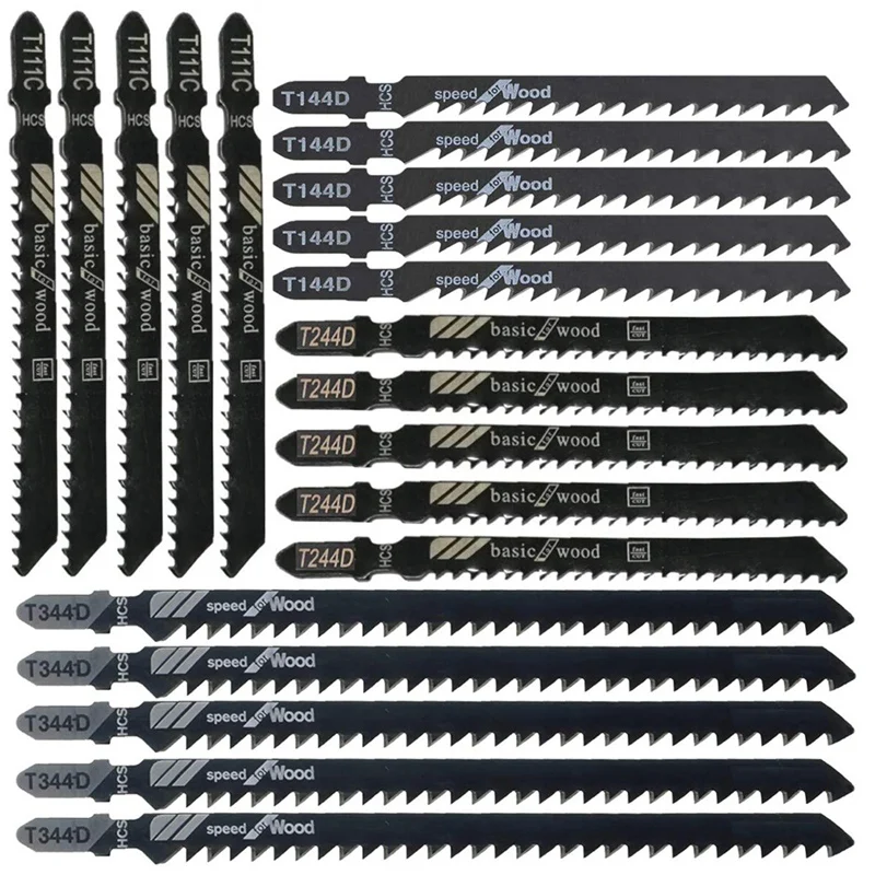 

20-Piece T-Shank Jig Saw Blade Set for Wood, Plastic Cutting T-Shank Design Compatible with Most of Jigsaws