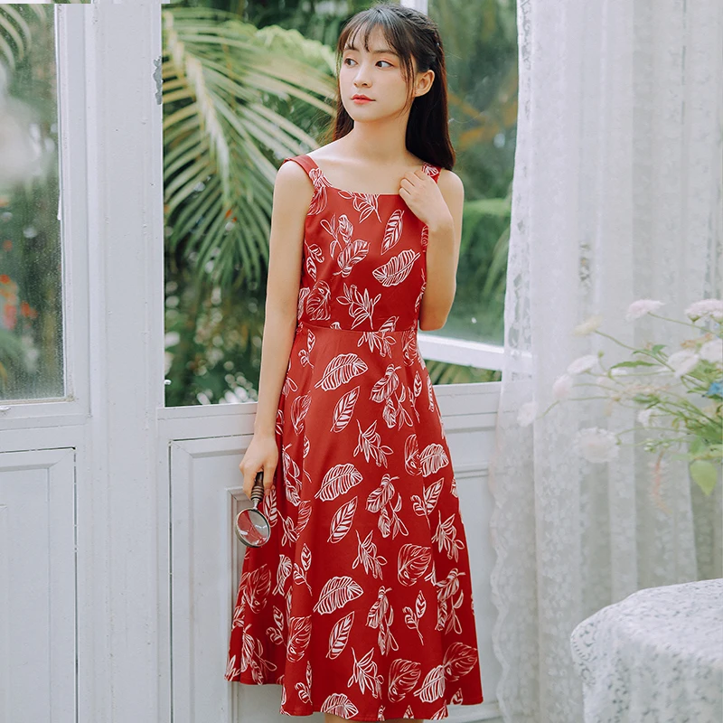 

COIGARSAM French Style Women dress Vintage Suspenders Dresses Not Back 3350