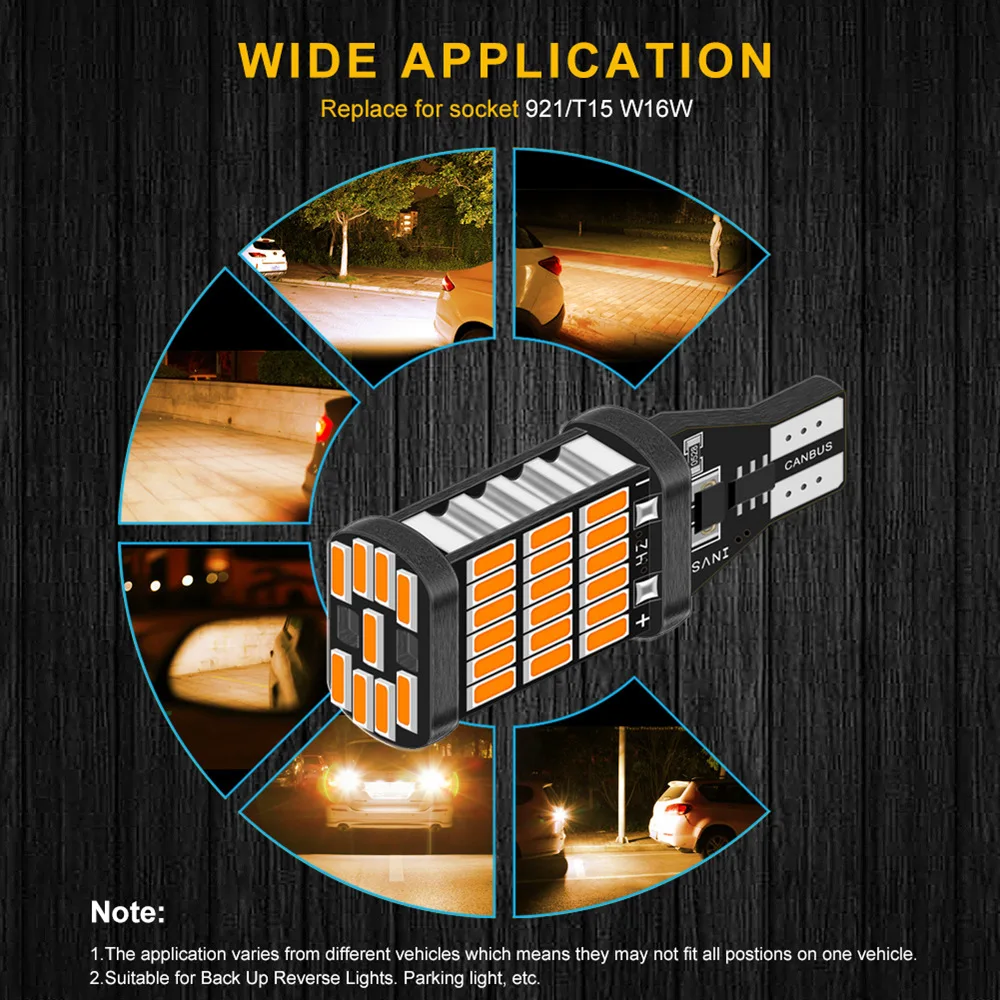 

2pcs T15 T16 W16W 921 912 Led 1200Lm LED Canbus Car Backup Reserve Lights Bulb Tail Lamp For BMW AUDI FORD KIA LADA White Amber