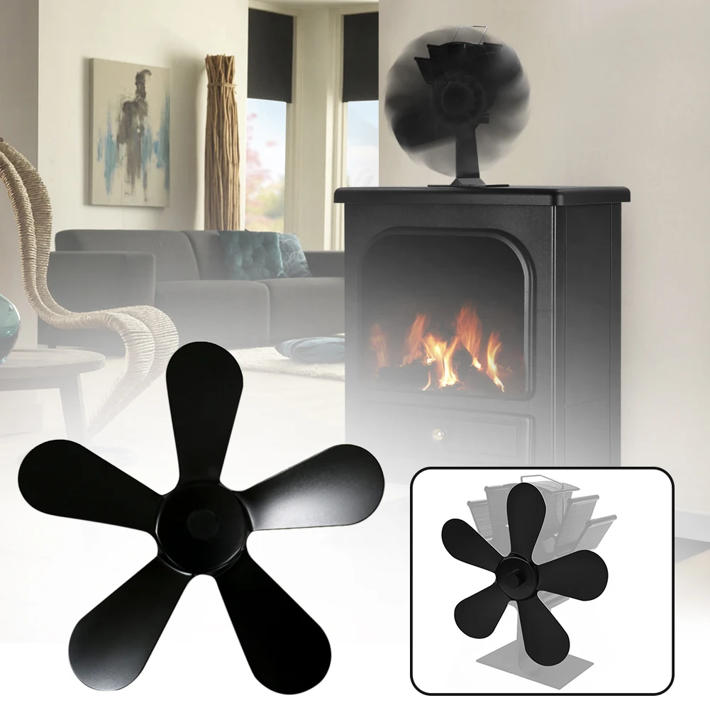 

Household Wood Stove Modern Fireplace Fan Living Room Heat Powered Winter Aluminum Energy-Saving Burner Low Noise Warm 5 Blades