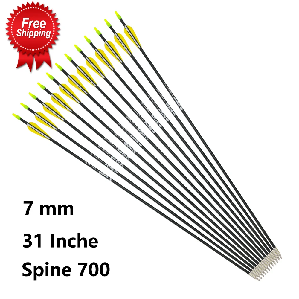 

31 Inches Fiberglass Arrow Spine 700 Diameter 7mm for Recurve Bow Long Bow Practice Archery Hunting Shooting