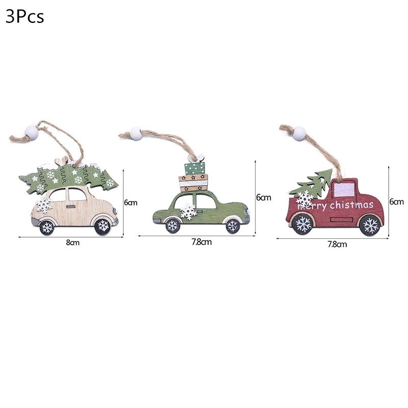 3pcs car Деревянная Рождественская елка, украшения, деревянная подвеска, автомобиль/Лось/звезда, поделки своими руками, Noel, рождественские украшения для дома, рождественский подарок для детей - Цвет: 3pcs car