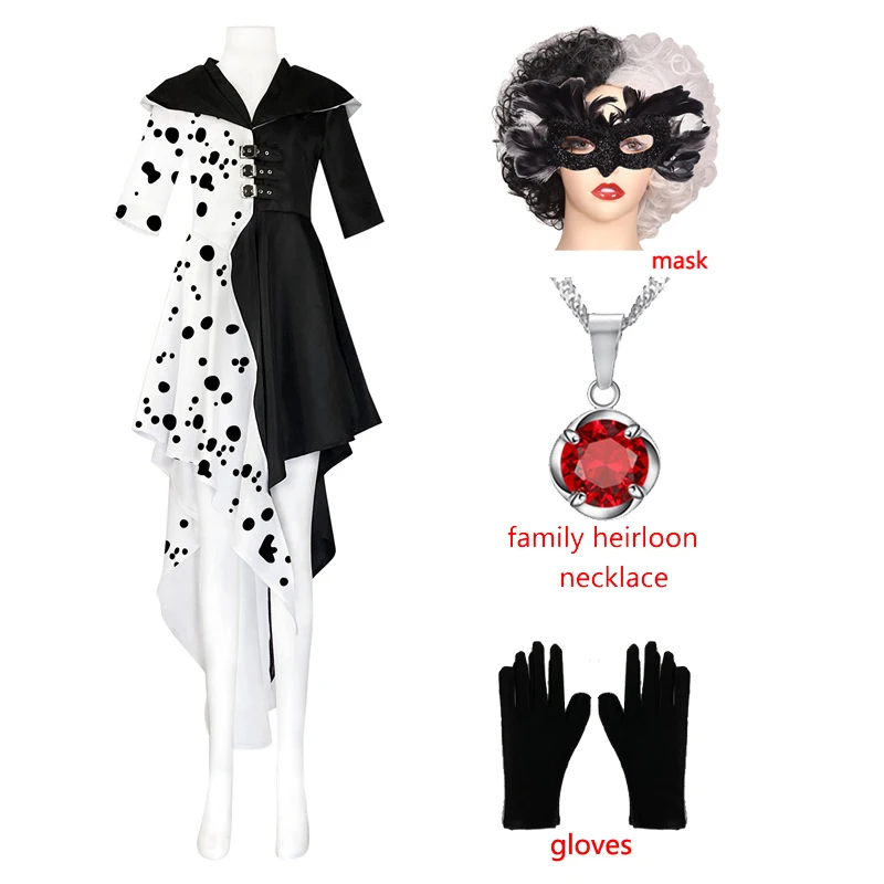 Костюм Cruella для косплея De Vil платье Deville женский наряд девочек Детский костюм на