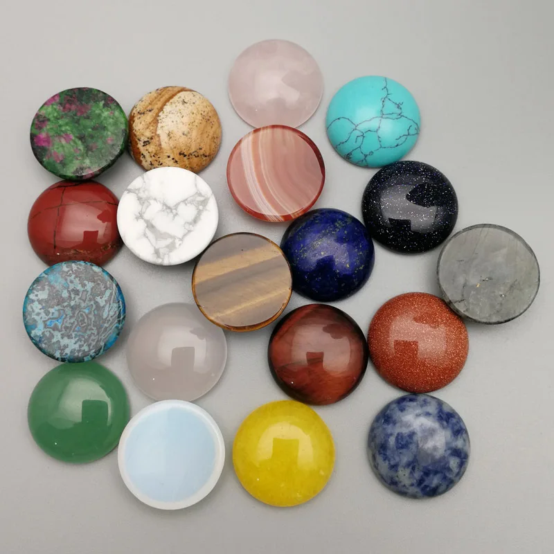 

30mm Round Opal Malachite Tiger Eye Stone CAB Cabochon Flat Back for Ring Earring Necklace Making Jewelry Wholesale