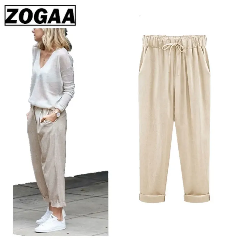 Женские повседневные штаны свободные штаны-шаровары из льна и хлопка с карманами