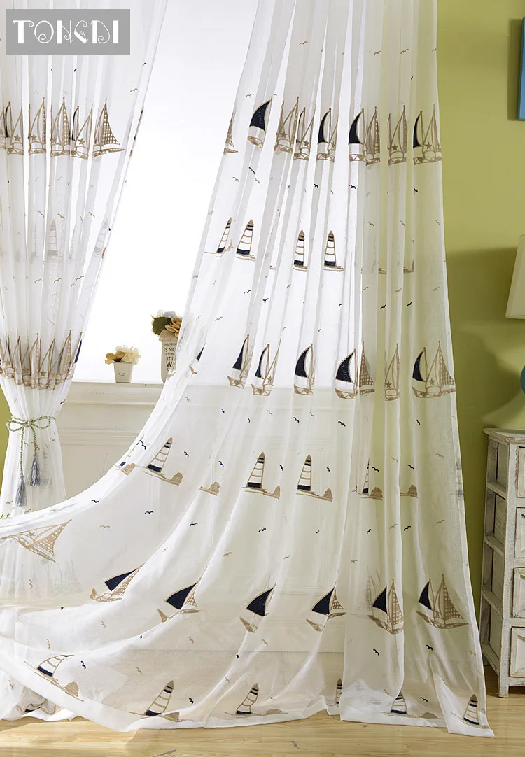 TONGDI Белый Тюль Штора для детской элегантный парусник Embrodery отвесный Роскошный