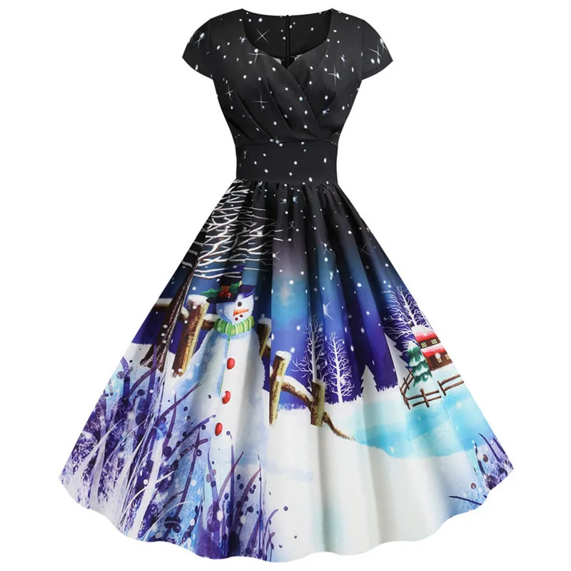Женское платье большого размера с рождественским принтом винтажное вечернее