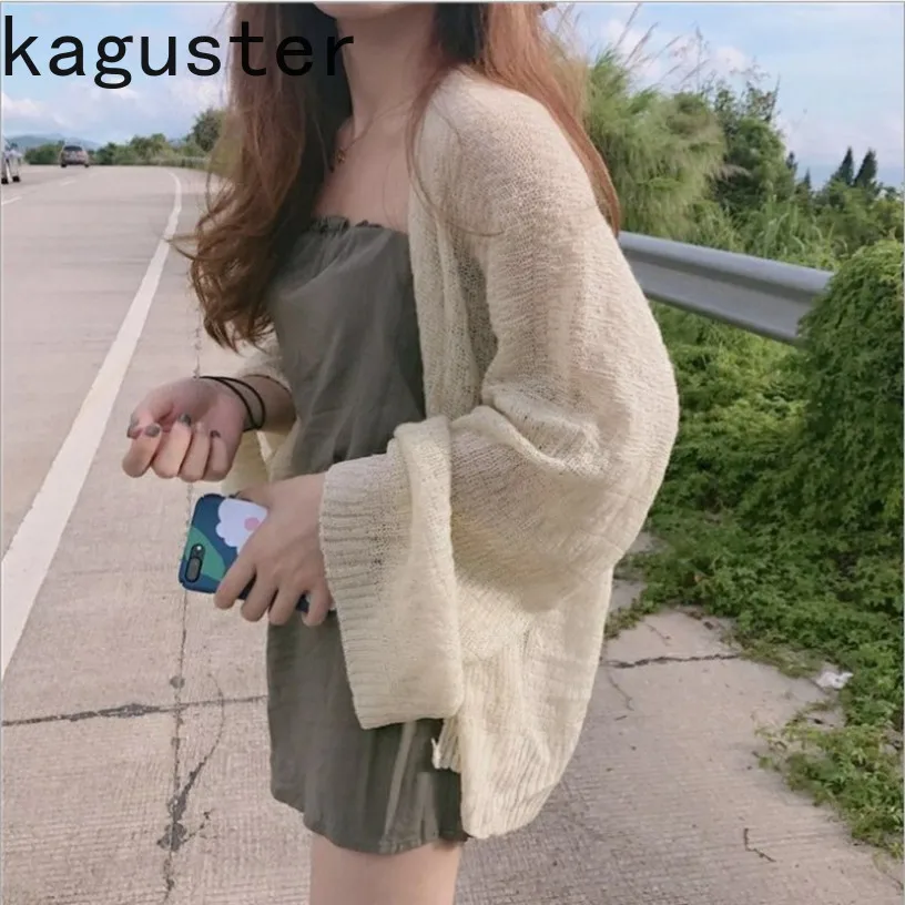 Женский вязаный кардиган Kaguster Свободный с отверстиями свитер корейский топ лето