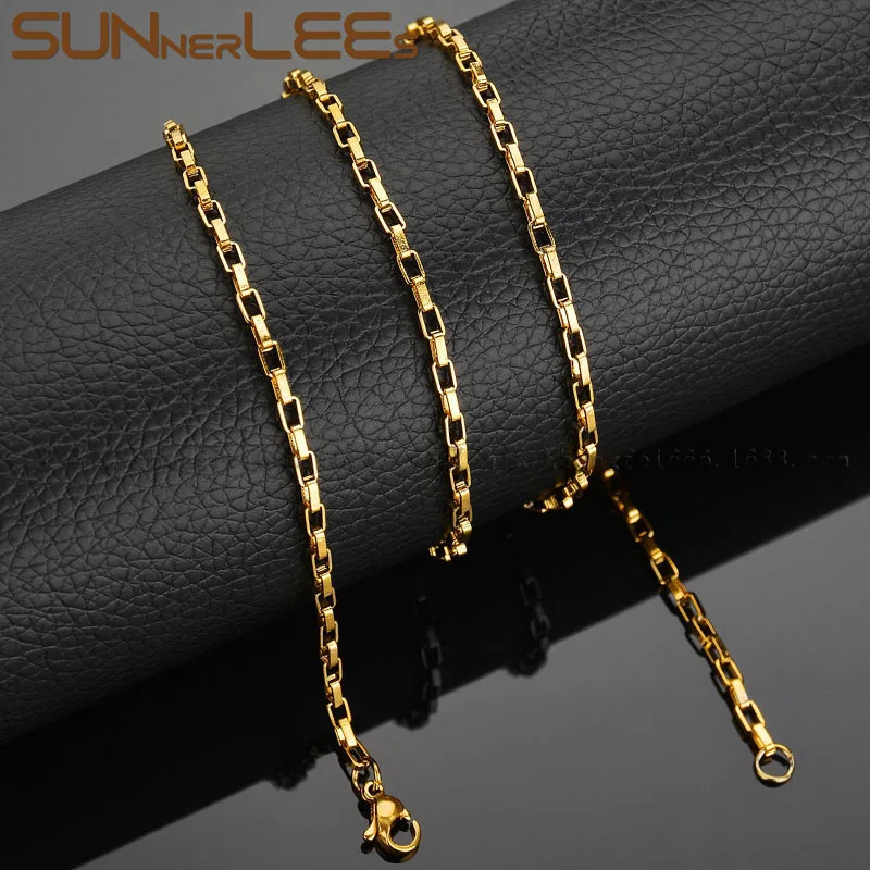 Ожерелье SUNNERLEES из нержавеющей стали 2 мм ~ 6 Геометрическая коробка звеньевая