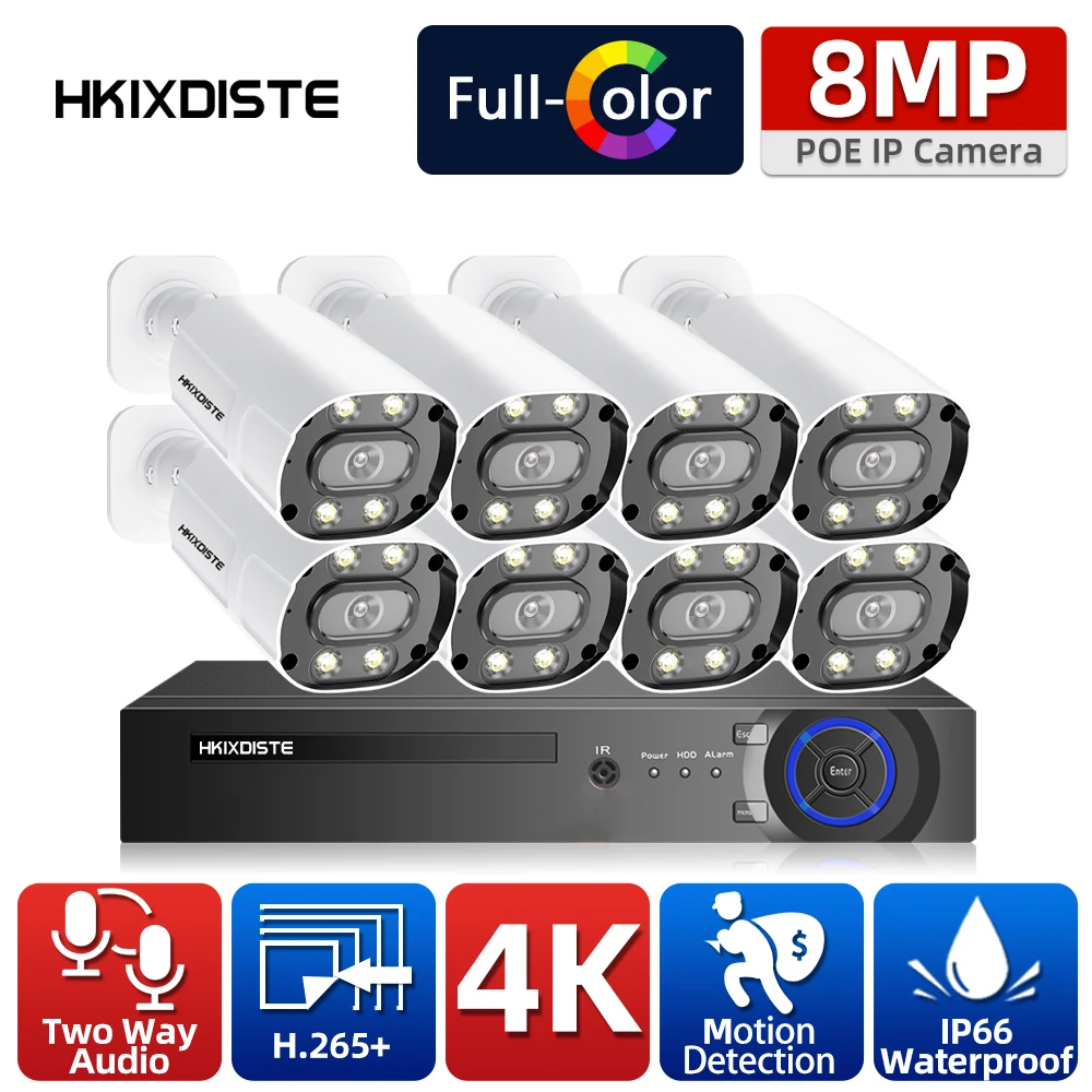 

Система видеонаблюдения 4K Ultra HD, 8 каналов H.265 + сетевой видеорегистратор, наружная 4k камера безопасности, комплекты полноцветных ночных каме...