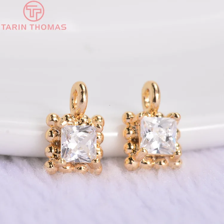 Латунные квадратные подвески с покрытием 24 каратным золотом и цирконом 6 шт. 5 х7