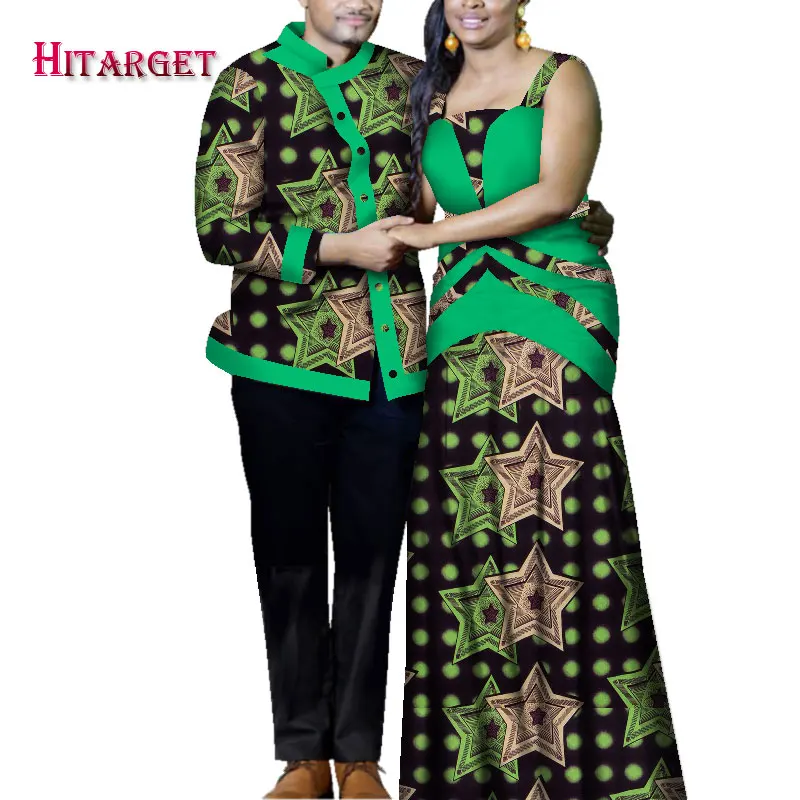 2020 African Clothes for Couple Dashiki Elegant Lassel Lady Sexy Dress Party and Top Men Shirts Cotton African Clothing WYQ356