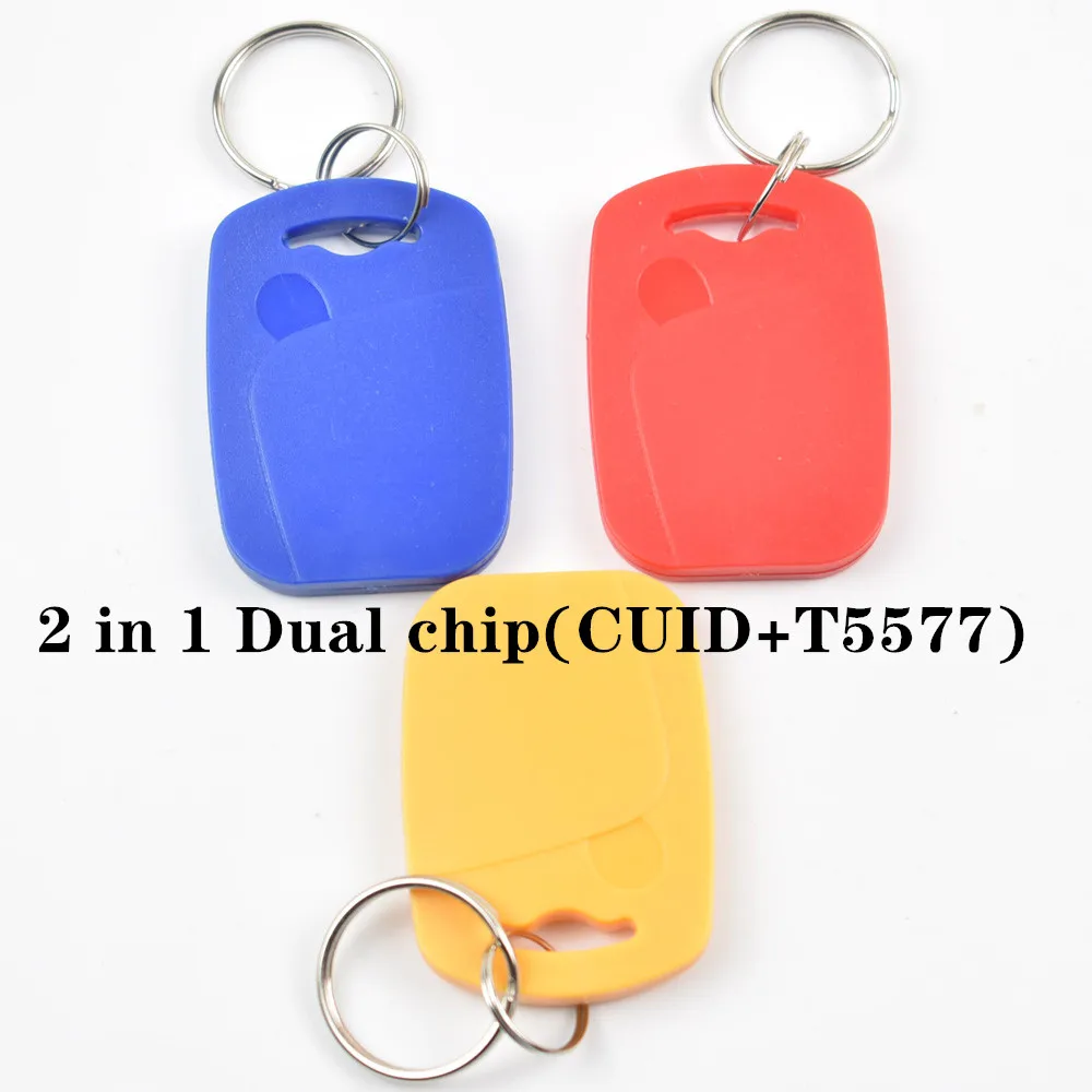 

10pcs IC+ID CUID UID 13.56MHZ Changeable Writable Rewritable Composite Key Tags Keyfob Dual Chip Frequency + RFID 125KHZ T5577