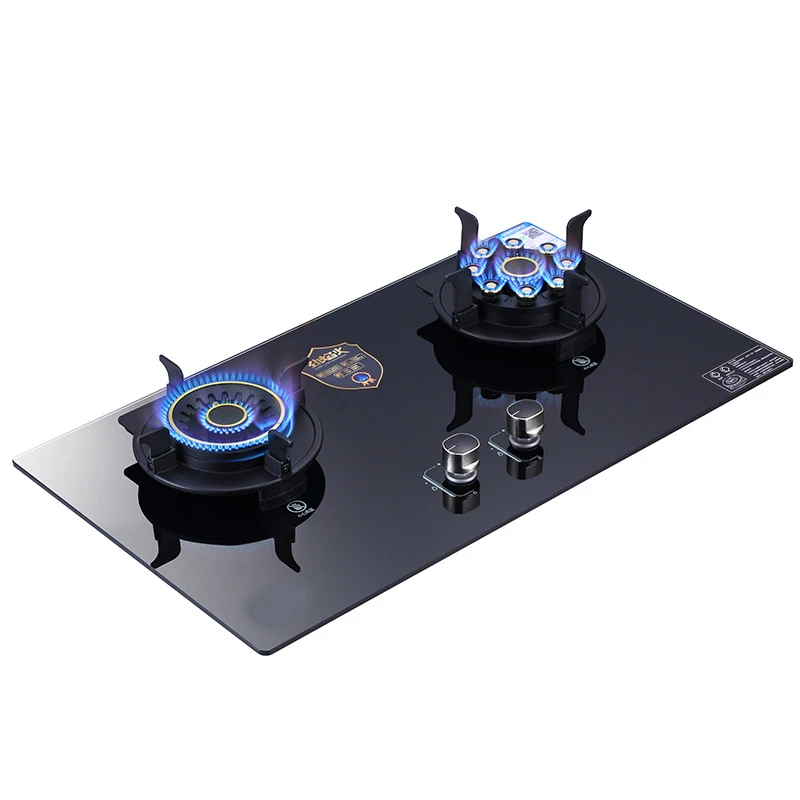 Double-Headed Nine-Cavity Mandarin Duck Fierce Fire Stove / Clamshell Gas Stove /Toughened Glass Panel/ Electronic Pulser