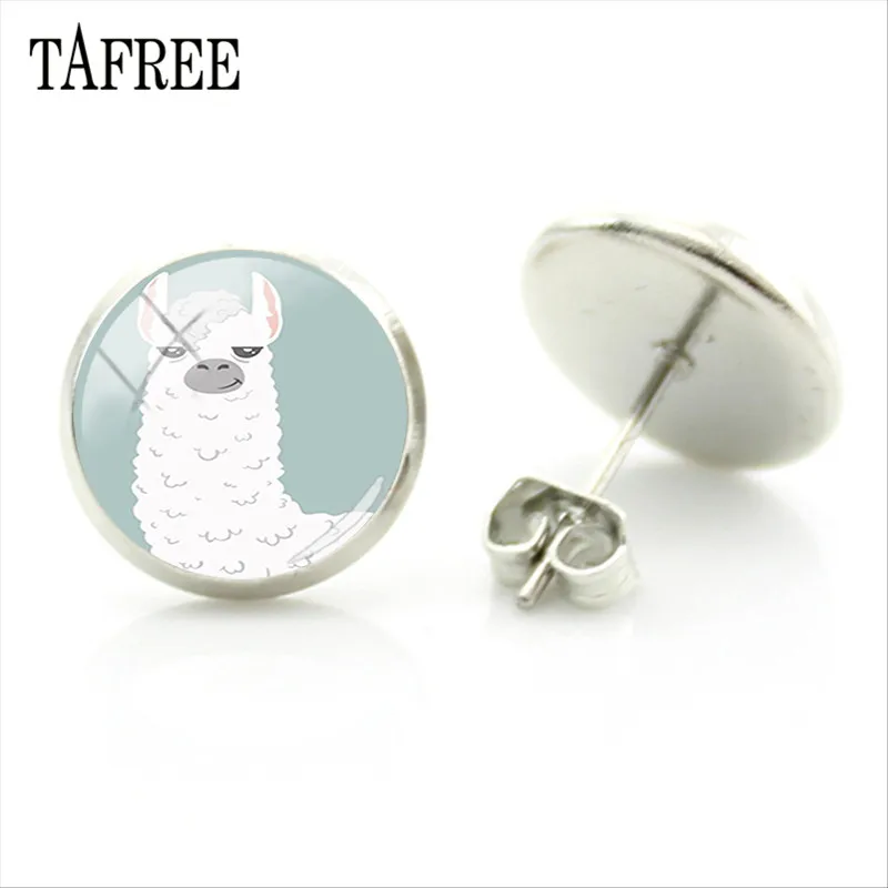 YT07 TAFREE, серьги-гвоздики из альпаки с изображением животных ламы, художественное изображение, стеклянный кабошон, очаровательные серьги для девочек и женщин, ювелирные изделия ручной работы, Gtifs YT13 - Окраска металла: YT07