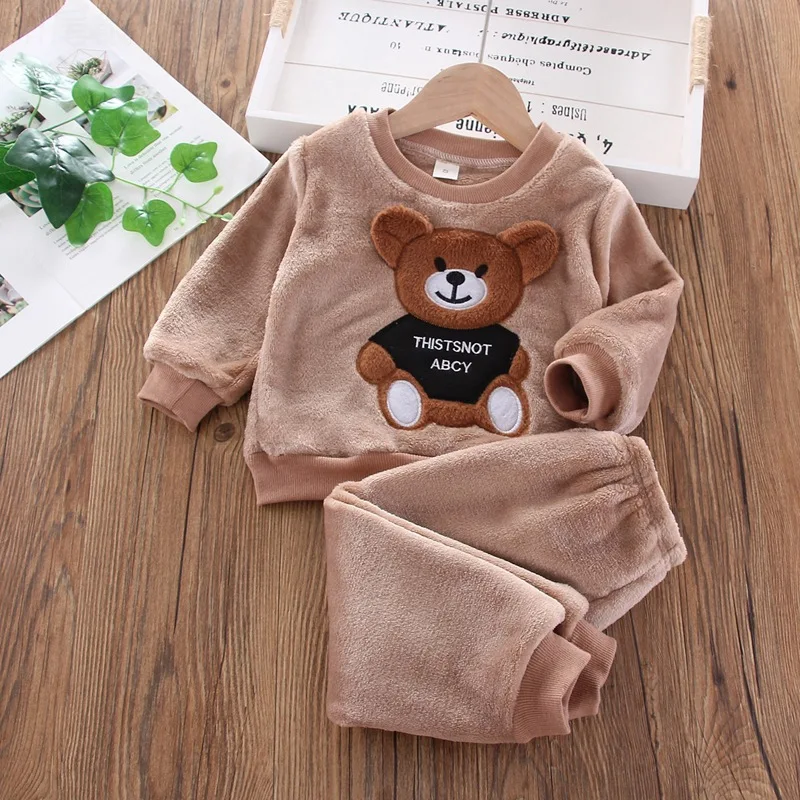 Autumn Winter Toddler Homewear Flannel Pajamas Baby Girl's Clothes Sets Warm children's Clothing Plush soft Infant Sleepwear Sui |